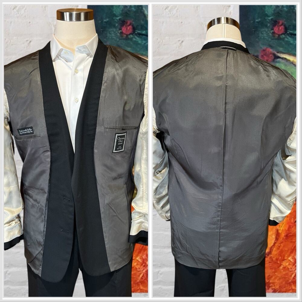 Vtg Christian Dior Monsieur 44R Black Gold Tone Buttons Designer Blazer - Picture 11 of 16